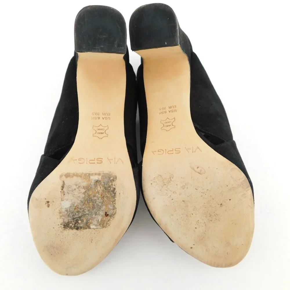 VIA SPIGA Black Suede Leather Cross Over Open Toe Sling Back Block Heels 8.5